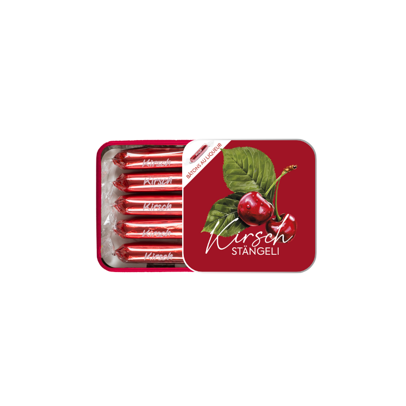 Aeschbach Chocolatier Metalldose Kirschstängeli (mit Etter Kirsch gefüllt) – Herstellerabbildung
