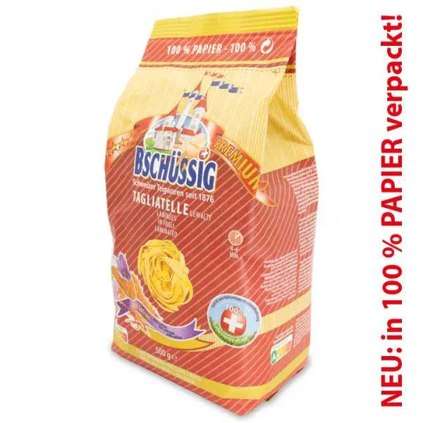 Bschüssig Premium Eier Tagliatelle Nester 6mm gewalzt mit Safran - Chuchichäschtli - Feines aus der Schweiz