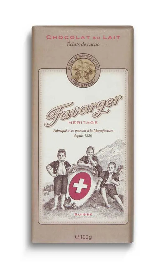 Favarger Héritage - Milchschokolade mit Kakaobruch - Chuchichäschtli - Feines aus der Schweiz