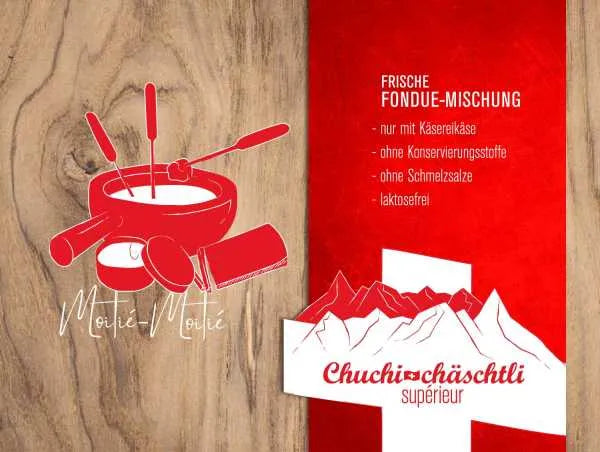 Moitié-Moitié Fondue Fertigmischung frisch - Chuchichäschtli - Feines aus der Schweiz