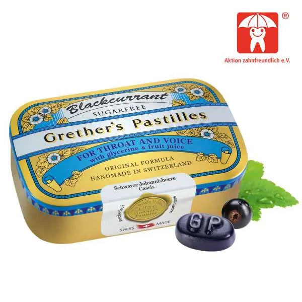 Grether's Pastillen Blackcurrant (Schwarze Johannisbeere) zuckerfrei - Chuchichäschtli - Feines aus der Schweiz
