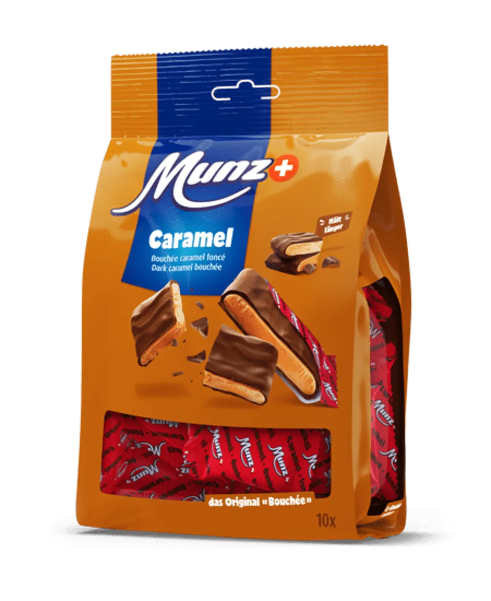 Munz Caramel Bouchée dunkle Schokolade - Chuchichäschtli - Feines aus der Schweiz