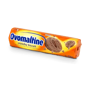 Wander Ovomaltine Crunchy Biscuit, knusprige Kekse mit Ovomaltine Geschmack, auf weißem Hintergrund.