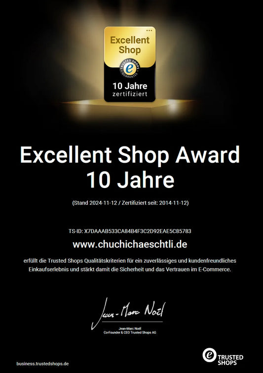 Trusted Shops Excellent Award 10 Jahre! - Chuchichäschtli - Feines aus der Schweiz