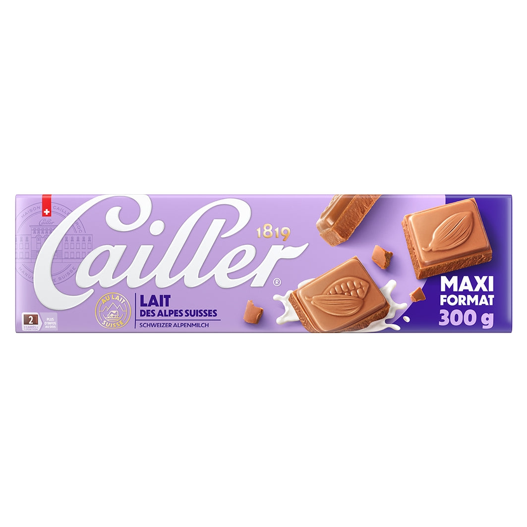 Cailler Milchschokolade große Tafel, cremige Milchschokolade in quadratischer Packung, zeigt glatte Oberfläche und braune Farbe