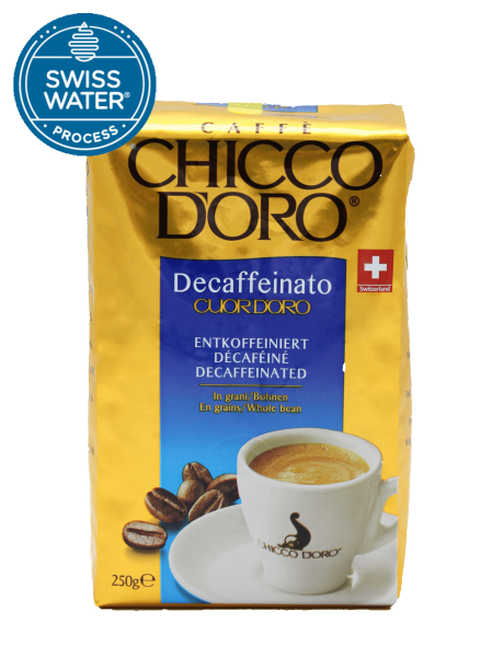 Entkoffenierte Kaffeebohnen von Chicco d'Oro, Tradition, koffeinfrei, braune Kaffeebohnen im Beutel