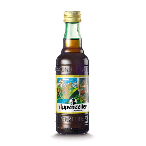Appenzeller Alpenbitter rund 10cl Flasche - Chuchichäschtli - Feines aus der Schweiz