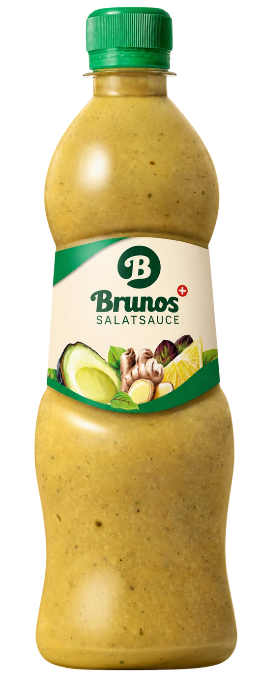 Brunos Salatsauce Kräuter, Avocado und Ingwer, 500-ml-Flasche – Vorderansicht