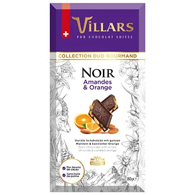 Villars Zartbitterschokolade mit Mandeln und Orangenschale - Chuchichäschtli - Feines aus der Schweiz