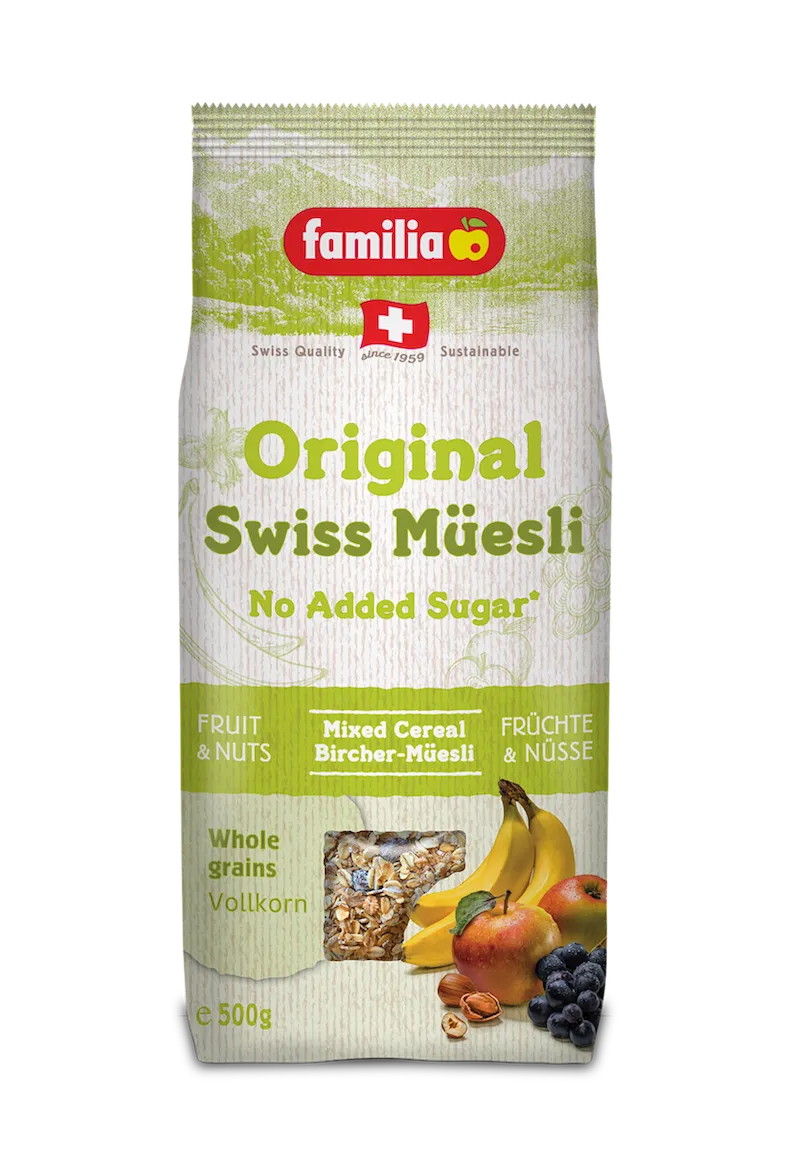 Birchermüesli Original ohne zugefügten Zucker (enthält von Natur aus Zucker aus den Früchten) - Chuchichäschtli - Feines aus der Schweiz