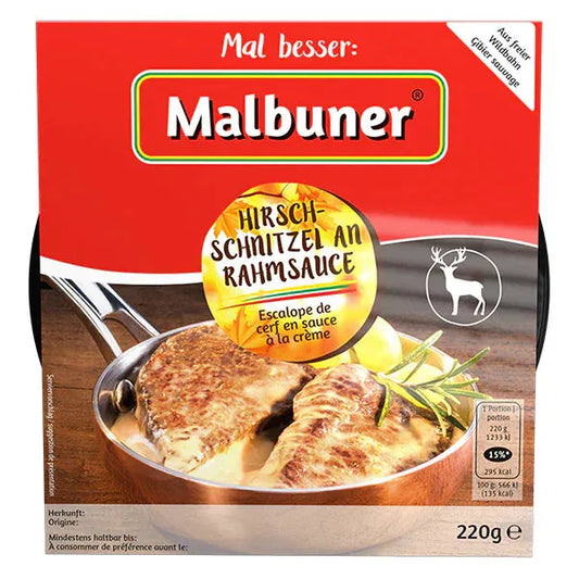 Malbuner Hirschschnitzel an Rahmsauce - Chuchichäschtli - Feines aus der Schweiz