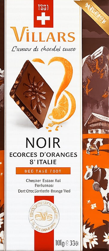 Villars Zartbitterschokolade mit kandierten Orangenschalen
